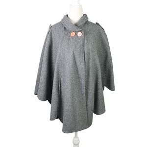 Vintage Charcoal Grey Wool Cape Poncho Jacket